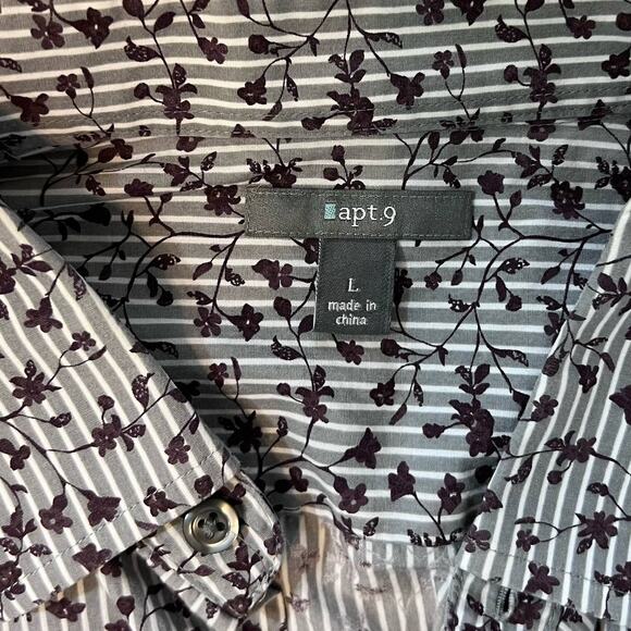 Apt. 9 women's sz. large men's Button up Floral shirt grey/blue brown Item #293 - Picture 8 of 8